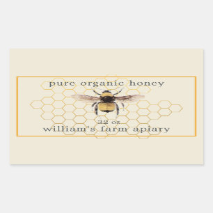Honey Jar Label Honeybee Apiary Honeycomb Antique Rechteckiger Aufkleber