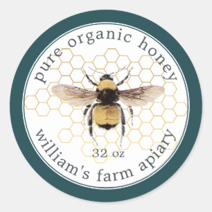 Honey Jar Label Honeybee Apiary Honeycomb Aquamari Runder Aufkleber