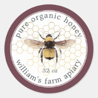 Honey Jar Label Honeybee Apiary Honeycomb Burgundy