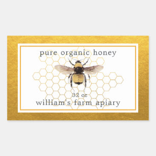 Honey Jar Label Honeybee Apiary Honeycomb Gold Rechteckiger Aufkleber