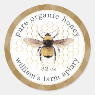 Honey Jar Label Honeybee Apiary Honeycomb Gold Runder Aufkleber