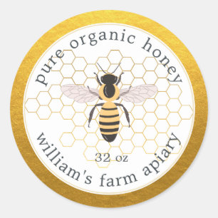 Honey Jar Label Honeybee Apiary Honeycomb Gold Runder Aufkleber