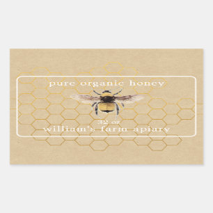 Honey Jar Label Honeybee Apiary Honeycomb Kraft Rechteckiger Aufkleber