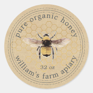 Honey Jar Label Honeybee Apiary Honeycomb Kraft Runder Aufkleber