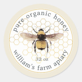 Honey Jar Label Honeybee Apiary Honeycomb White Runder Aufkleber
