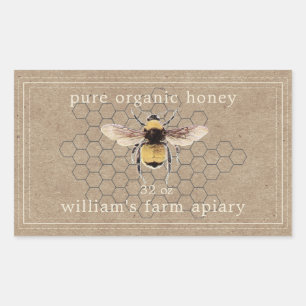 Honey Jar Label Honeybee Apiary Kraft Paper Rechteckiger Aufkleber