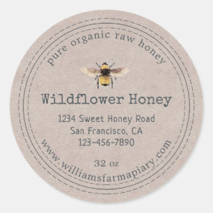 Honey Jar Label Honeybee Apiary Kraft Paper Runder Aufkleber