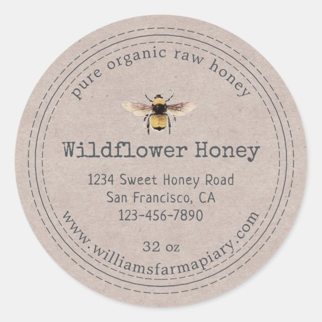 Honey Jar Label Honeybee Apiary Kraft Paper Runder Aufkleber (Vorderseite)
