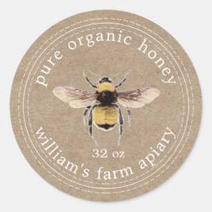 Honey Jar Label Honeybee Apiary Kraft Paper Runder Aufkleber