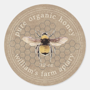 Honey Jar Label Honeybee Apiary Kraft Paper Runder Aufkleber