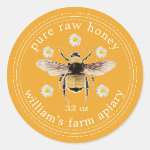 Honey Jar Label Honeybee Apiary Mellow Yellow Runder Aufkleber