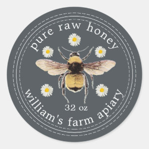 Honey Jar Label Honeybee Apiary Off Black Runder Aufkleber