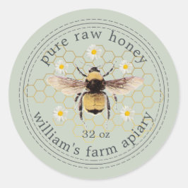 Honey Jar Label Honeybee Apiary Pastel Green Runder Aufkleber