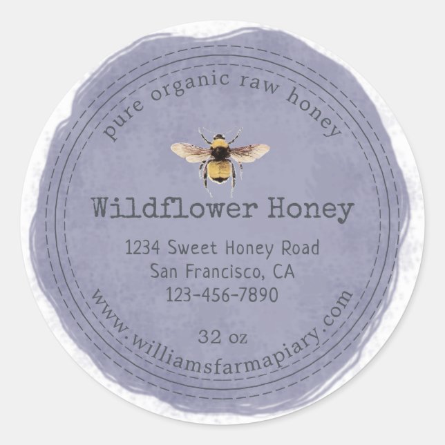 Honey Jar Label Honeybee Apiary Runder Aufkleber (Vorderseite)