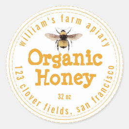 Honey Jar Label Honeybee Apiary Yellow White Runder Aufkleber