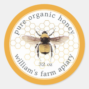 Honey Jar Label Honeybee Honeybee Honeycomb Gelb Runder Aufkleber