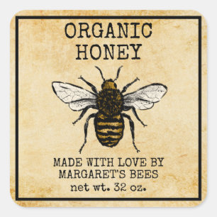 Honey Jar Labels Honeybee Honeycomb Bee Apiary Quadratischer Aufkleber
