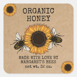 Honey Jar Labels Honeybee Honeycomb Bee Apiary Quadratischer Aufkleber
