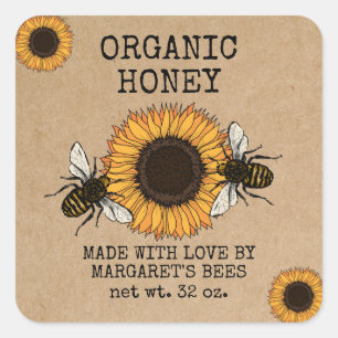 Honey Jar Labels Honeybee Honeycomb Bee Apiary Quadratischer Aufkleber