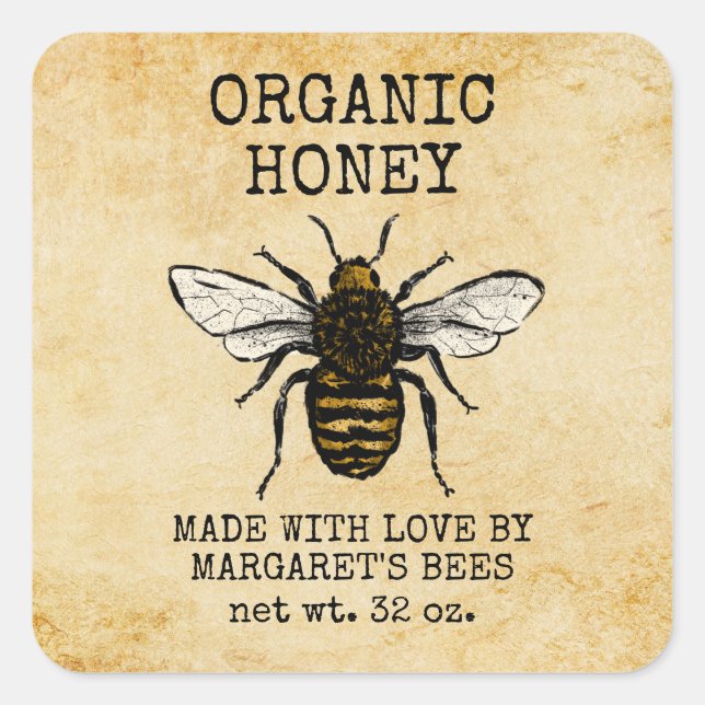 Honey Jar Labels Honeybee Honeycomb Bee Apiary Quadratischer Aufkleber (Vorderseite)