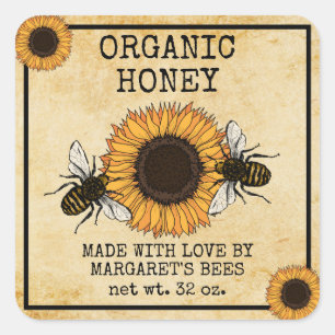 Honey Jar Labels Honeybee Honeycomb Bee Apiary Quadratischer Aufkleber