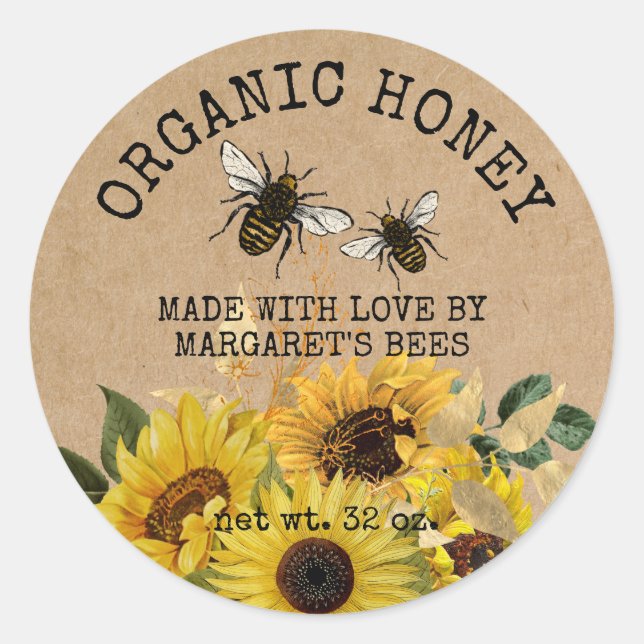 Honey Jar Labels Honeybee Honeycomb Bee Apiary Runder Aufkleber (Vorderseite)