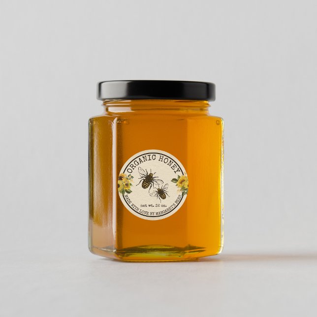 Honey Jar Labels Honeybee Honeycomb Bee Apiary Runder Aufkleber (Von Creator hochgeladen)