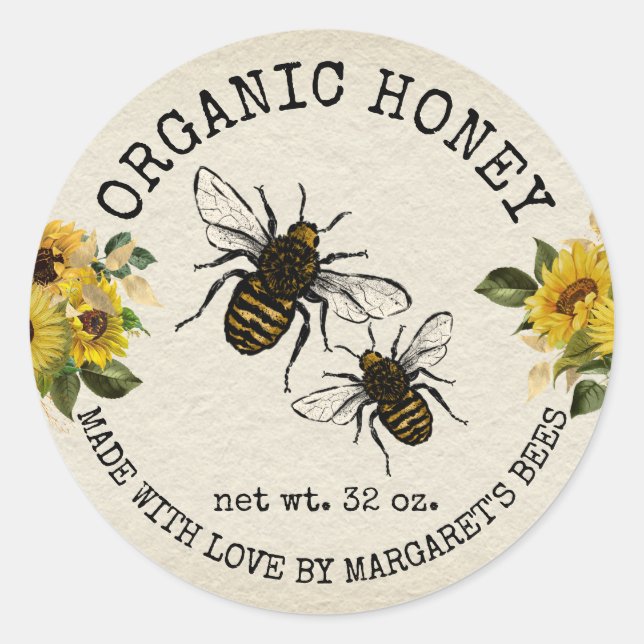 Honey Jar Labels Honeybee Honeycomb Bee Apiary Runder Aufkleber (Vorderseite)