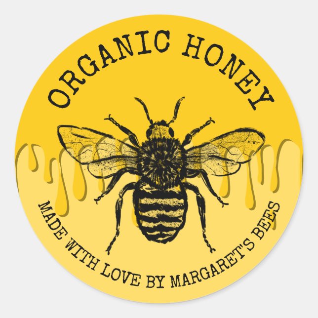 Honey Jar Labels Honeybee Honeycomb Bee Apiary Runder Aufkleber (Vorderseite)