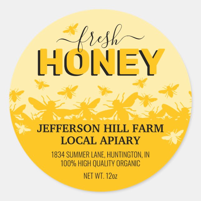 Honey Jar Labels Honeycomb Bee Apiary Runder Aufkleber (Vorderseite)