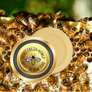 Honey Jar Lid Label Gold mit Biene Runder Aufkleber