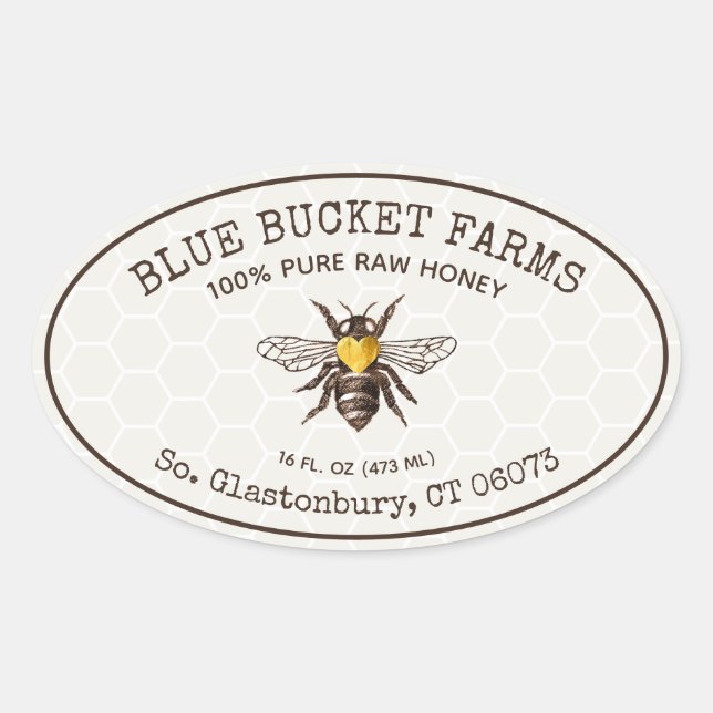 Honey Jar Oval Label Honeycomb Bee Ovaler Aufkleber (Vorderseite)