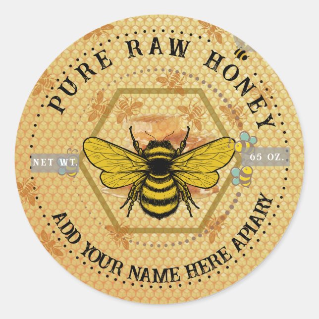 Honey Jar Stickers | Bee & Honeycomb Apiary Labels (Vorderseite)