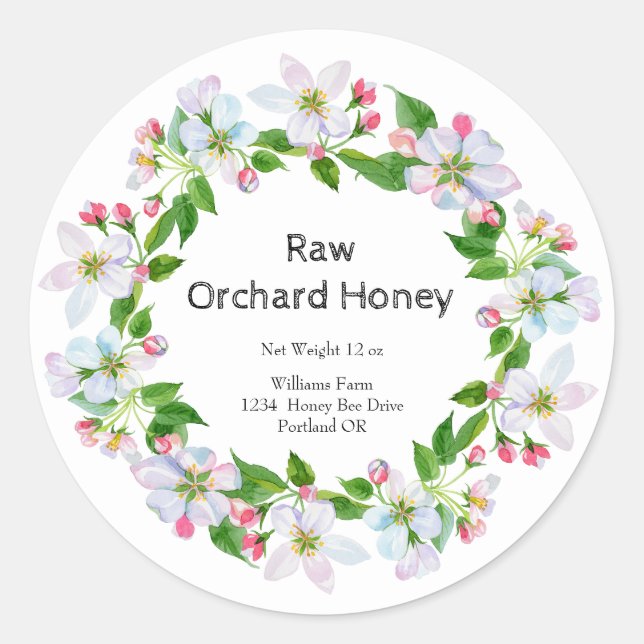 Honey Jar Watercolor Label | Orchard Honey Runder Aufkleber (Vorderseite)