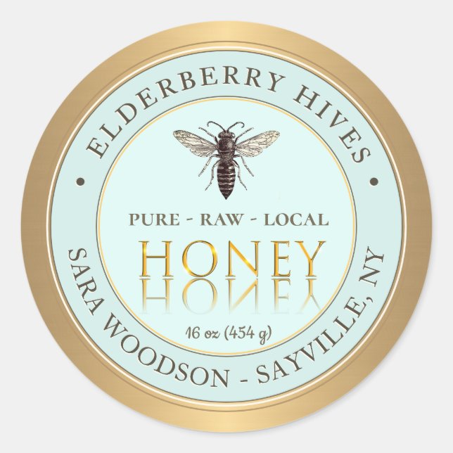 Honey Label 19. Jahrhundert Königin Biene in Seafo Runder Aufkleber (Vorderseite)