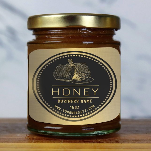 Honey Label Black Gold | Honiglogo Quadratischer Aufkleber (Von Creator hochgeladen)