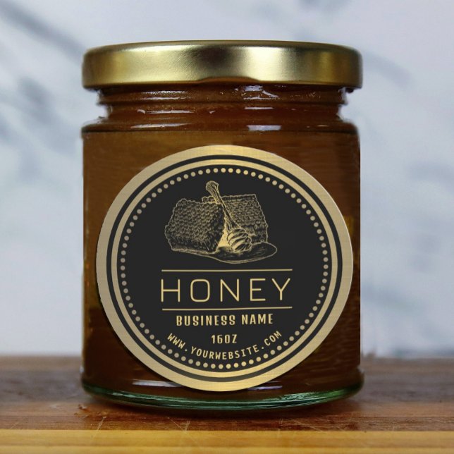 Honey Label Black Gold | Honiglogo Runder Aufkleber (Von Creator hochgeladen)