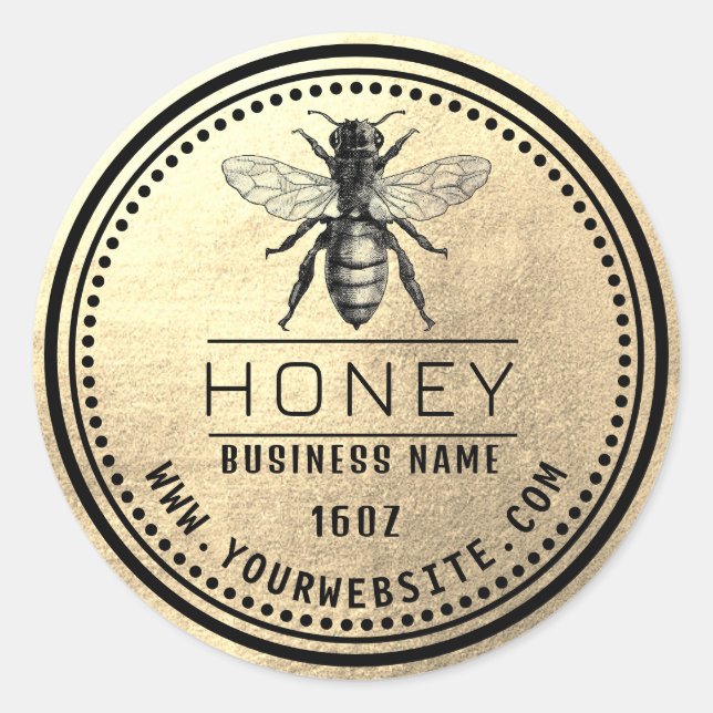 Honey Label Black Gold | Honiglogo Runder Aufkleber (Vorderseite)