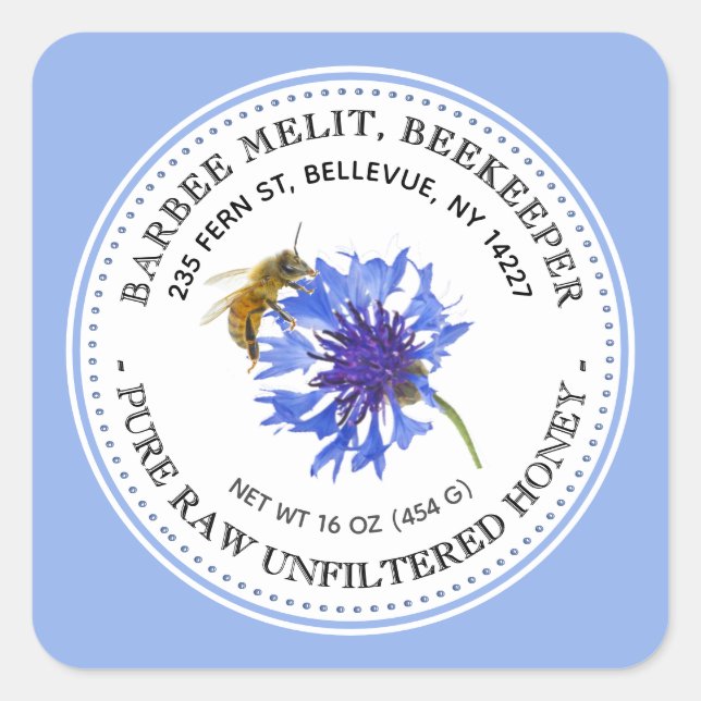 Honey Label Blue Blume Bienenzucht Sticker (Vorderseite)