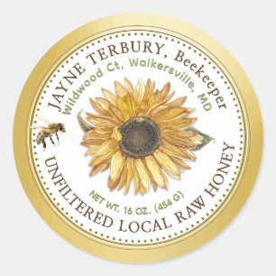 Honey Label Sonnenblume mit Biene Runder Aufkleber