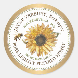 Honey Label Sonnenblume mit Bienengoldgrenze Runder Aufkleber