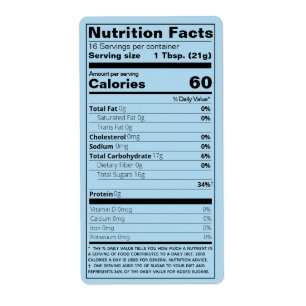 Honey Nutrition Facts Blue Product