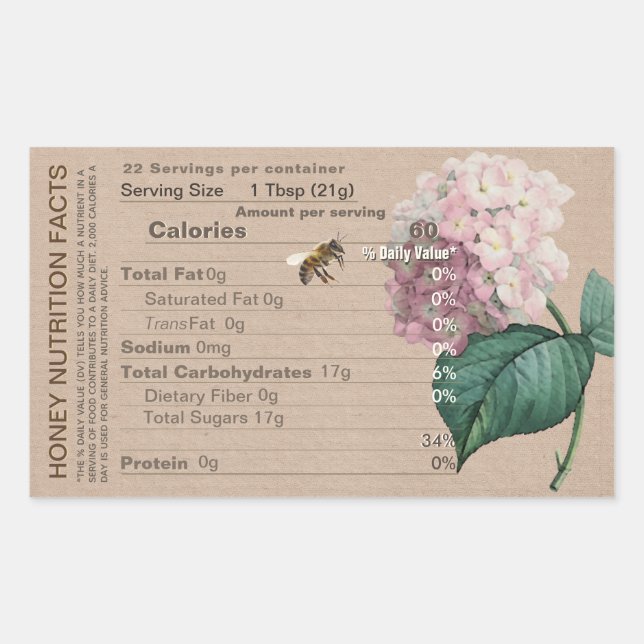 Honey Nutrition Facts Hydrangea Honeybee Kraft Rechteckiger Aufkleber (Vorderseite)