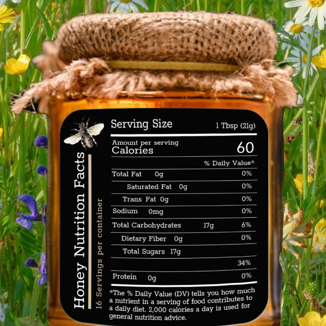 Honey Nutrition Facts Label Black Bee Quadratischer Aufkleber (Von Creator hochgeladen)