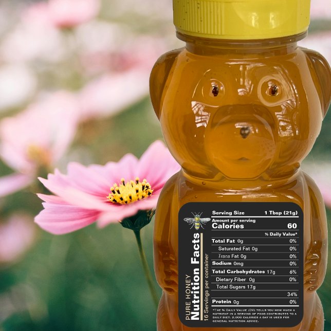 Honey Nutrition Facts Label Black Yellow Bee Quadratischer Aufkleber (Von Creator hochgeladen)