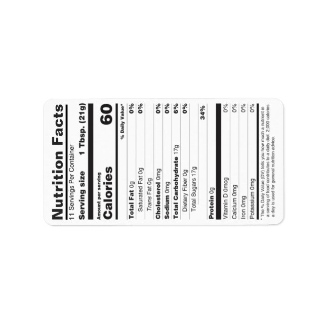 Honey Nutrition Facts Label Small 2020 White Adressaufkleber (Vorne)