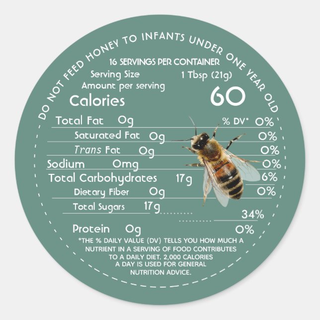 Honey Nutrition Facts Säugling Warning & Bee Green Runder Aufkleber (Vorderseite)