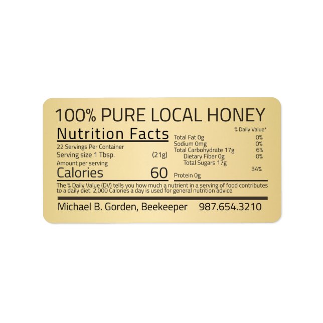 Honey Nutrition Fakten Gold Address Label Adressaufkleber (Vorne)
