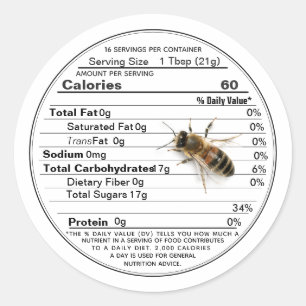 Honey Nutrition Fakten Label lebensgroße Biene Wei Runder Aufkleber