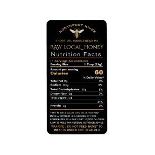 Honey Nutrition Fakten mit Säugling Warning & Bien Adressaufkleber